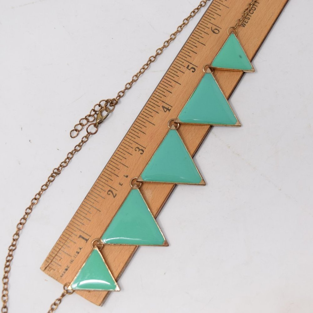 Triangle Pyramid Bib Necklace Geometric Goldtone Green Boho Colorblock Runway - Picture 8 of 9